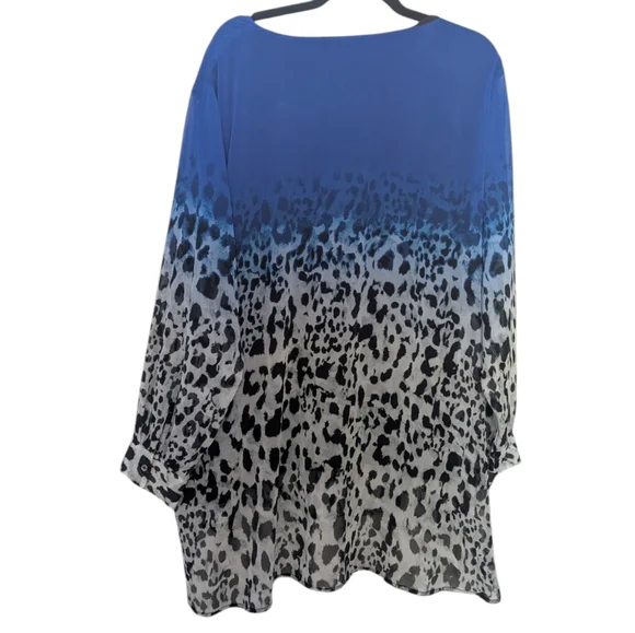 Calvin Klein Women's Ivory Ombré Animal Print V-Neck Long Sleeve Blouse NWT 2X - Picture 3 of 10